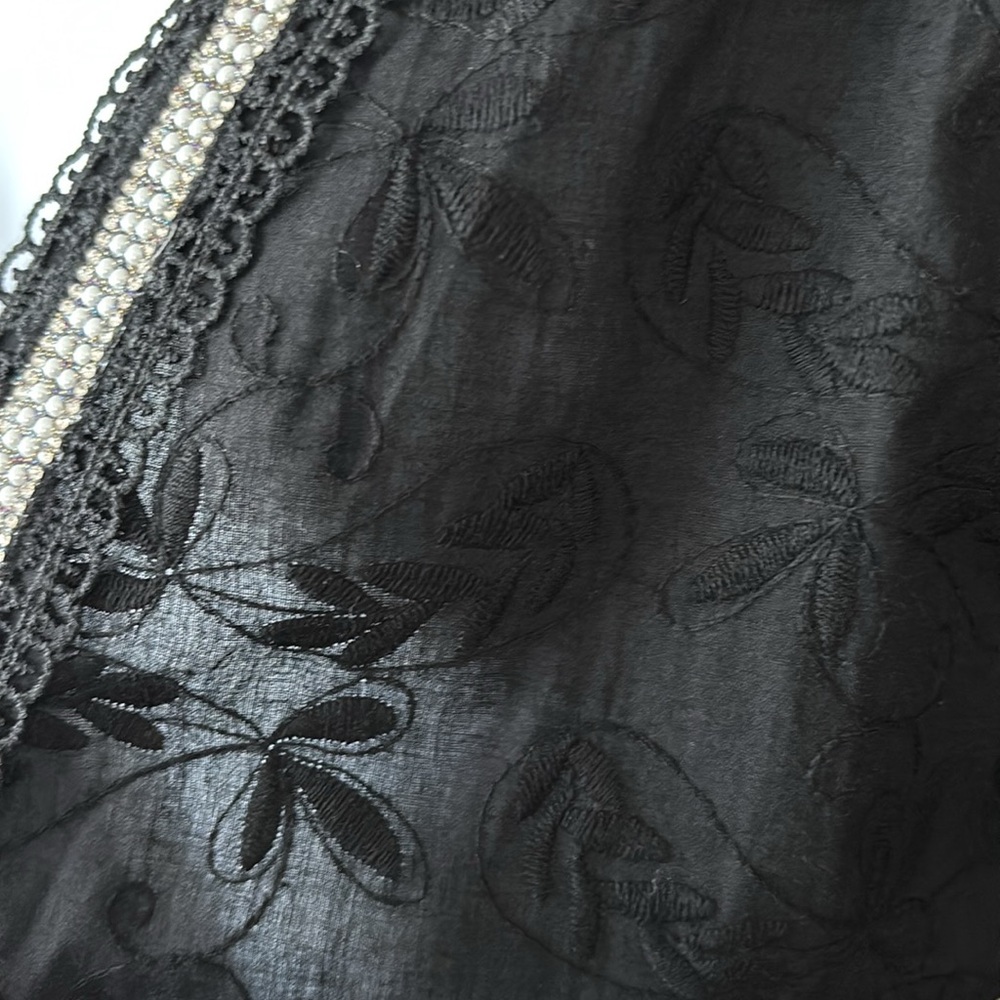POL Bodysuit M Plunge V Pearl Bishop Smock Lace Trim Dark Fairy Whimsigoth Boho - Picture 13 of 14